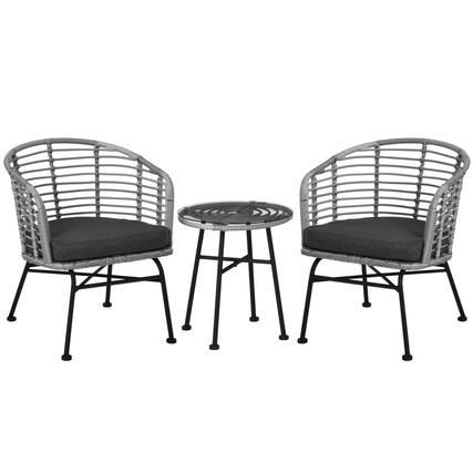 Front. Resenkos - Resenkos 3 Pieces Patio Bistro Set, Two Hand-Woven PE Wicker Chairs And A Glass Bistro Table, Gray - Gray.