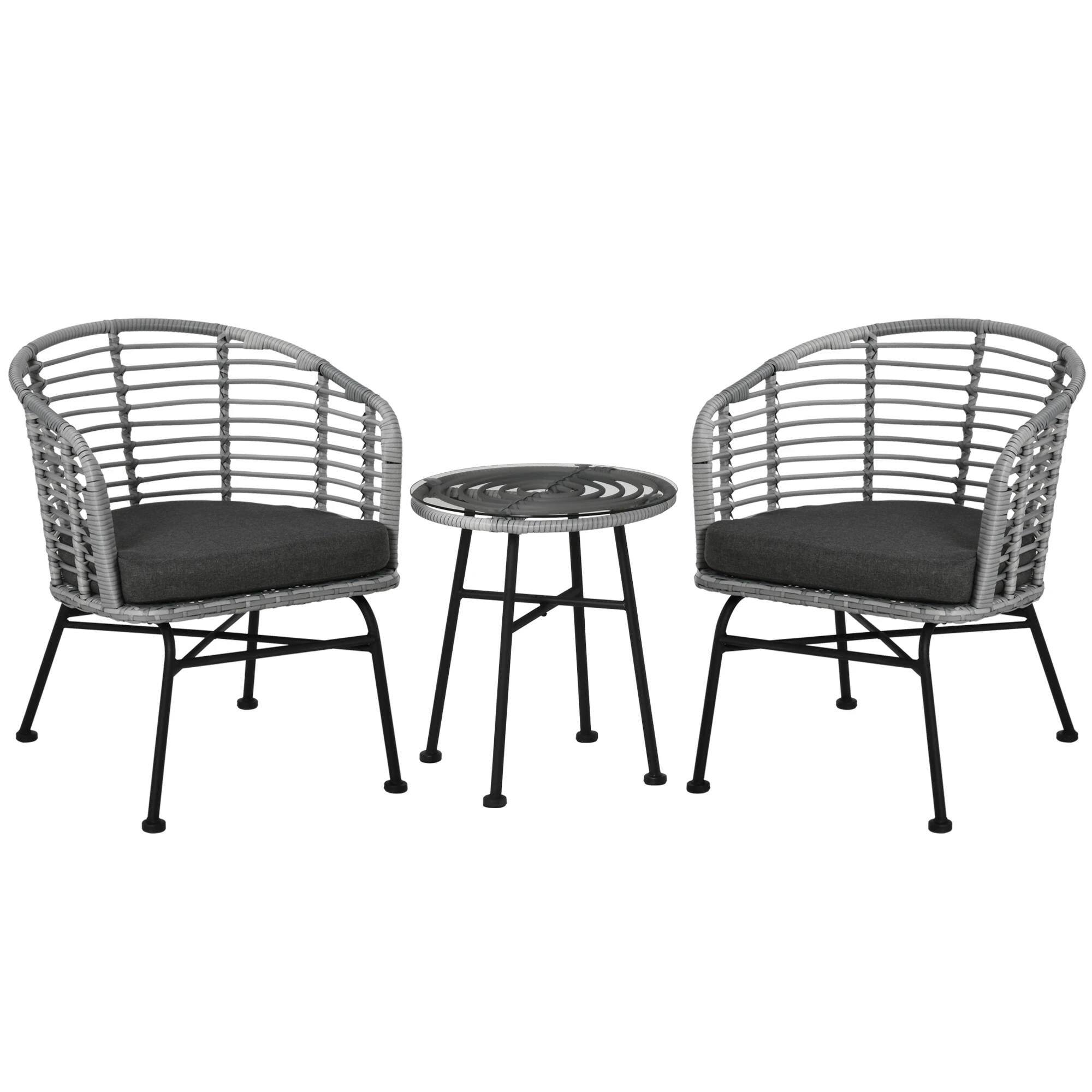 Front. Resenkos - Resenkos 3 Pieces Patio Bistro Set, Two Hand-Woven PE Wicker Chairs And A Glass Bistro Table, Gray - Gray.