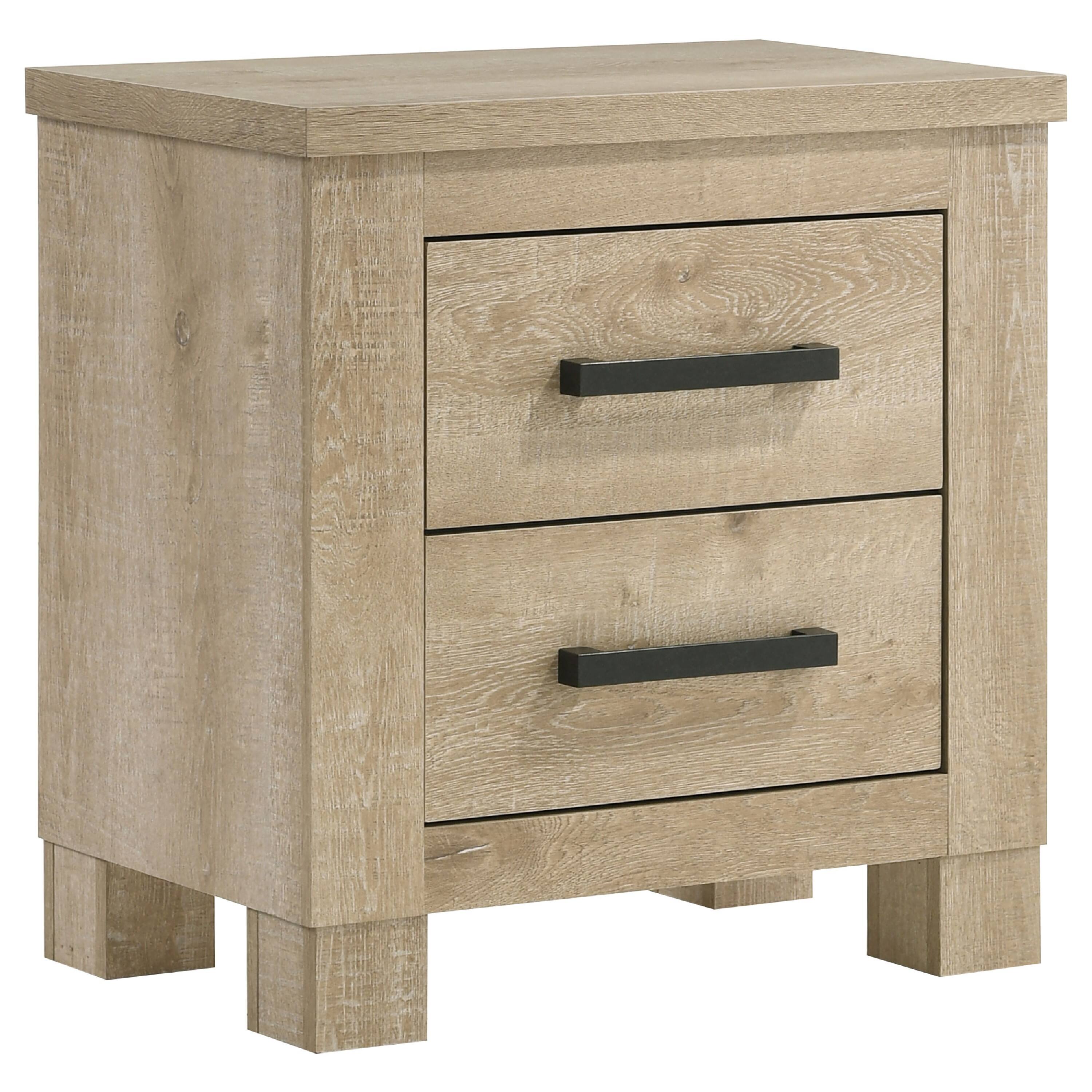 Alt View 1. Manhattan Lane - Tyna Nightstand with 2 Drawer, Metal, Weathered Oak Wood 26 Inch - Weathered Oak Beige.