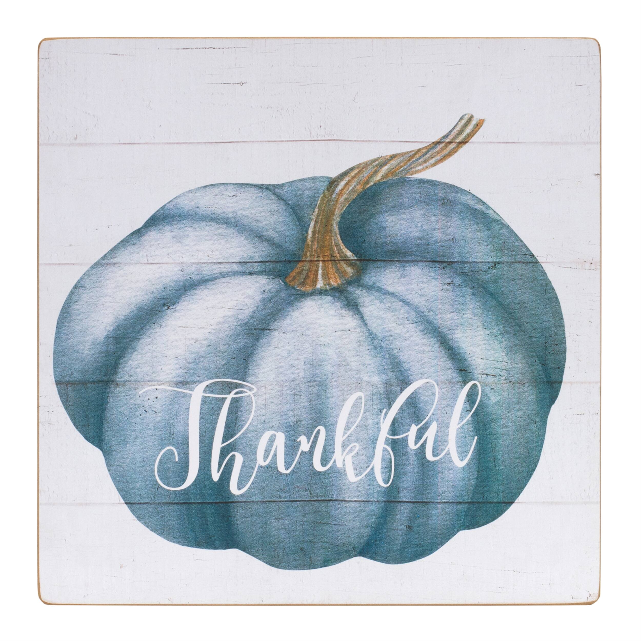 Angle. BreeBe - Pumpkin Sentiment Sign (Set of 4) - Blue, Cream.