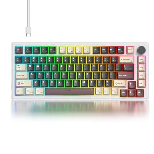 Comfort Essence - 75 Mechanical Gasket with Knob Custom Wired Creamy Gaming TKL Hot Swappable RGB Backlit Pre-lubed for WinMAC - Roma/White Switch