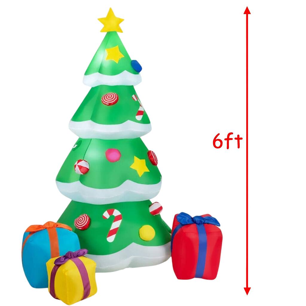 Left. BreeBe - Christmas Yard Inflatable Tree with Wrapped Gift Boxes - Green.