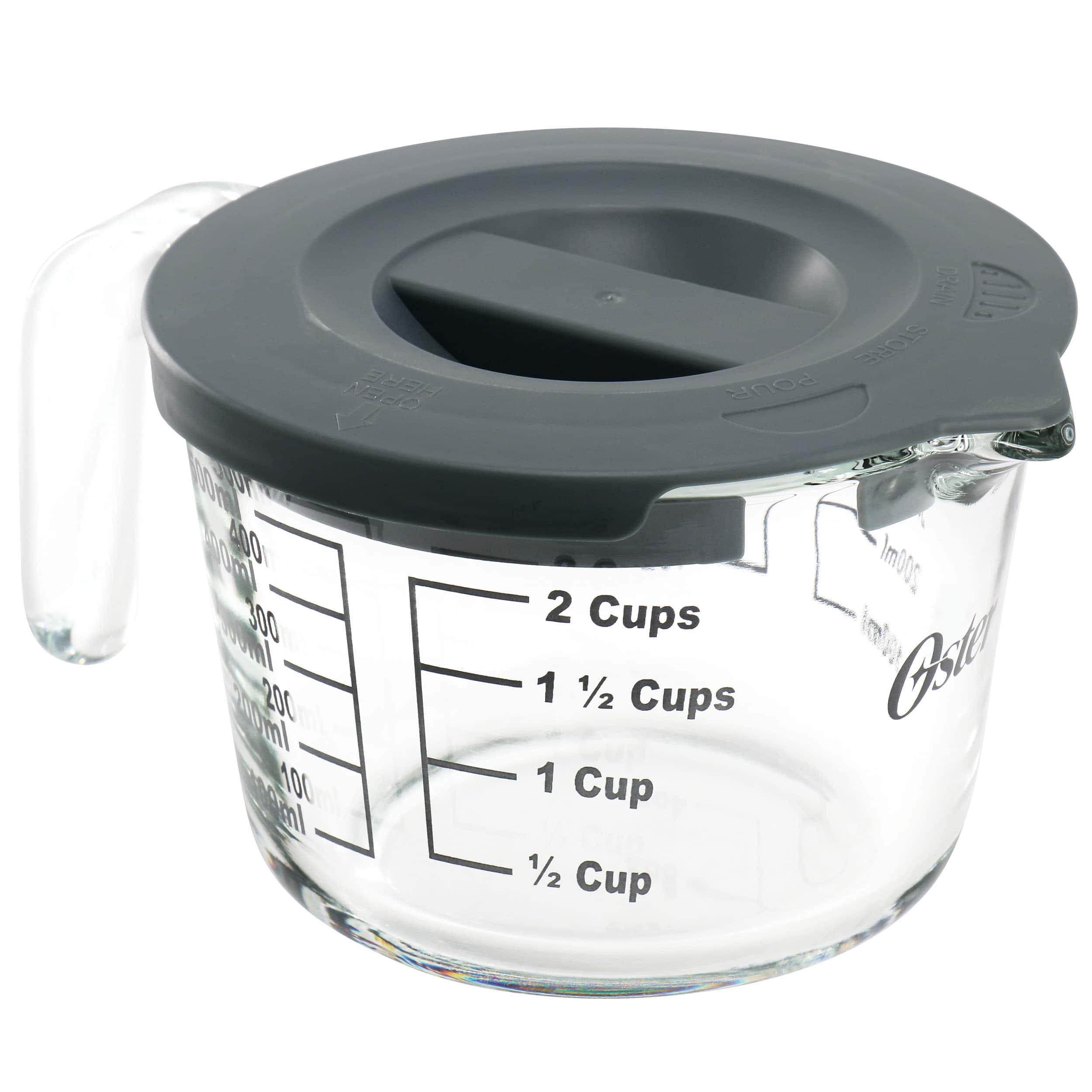 Oster - Coolidge 16 Ounce Glass Measuring Cup with Lid - Gray