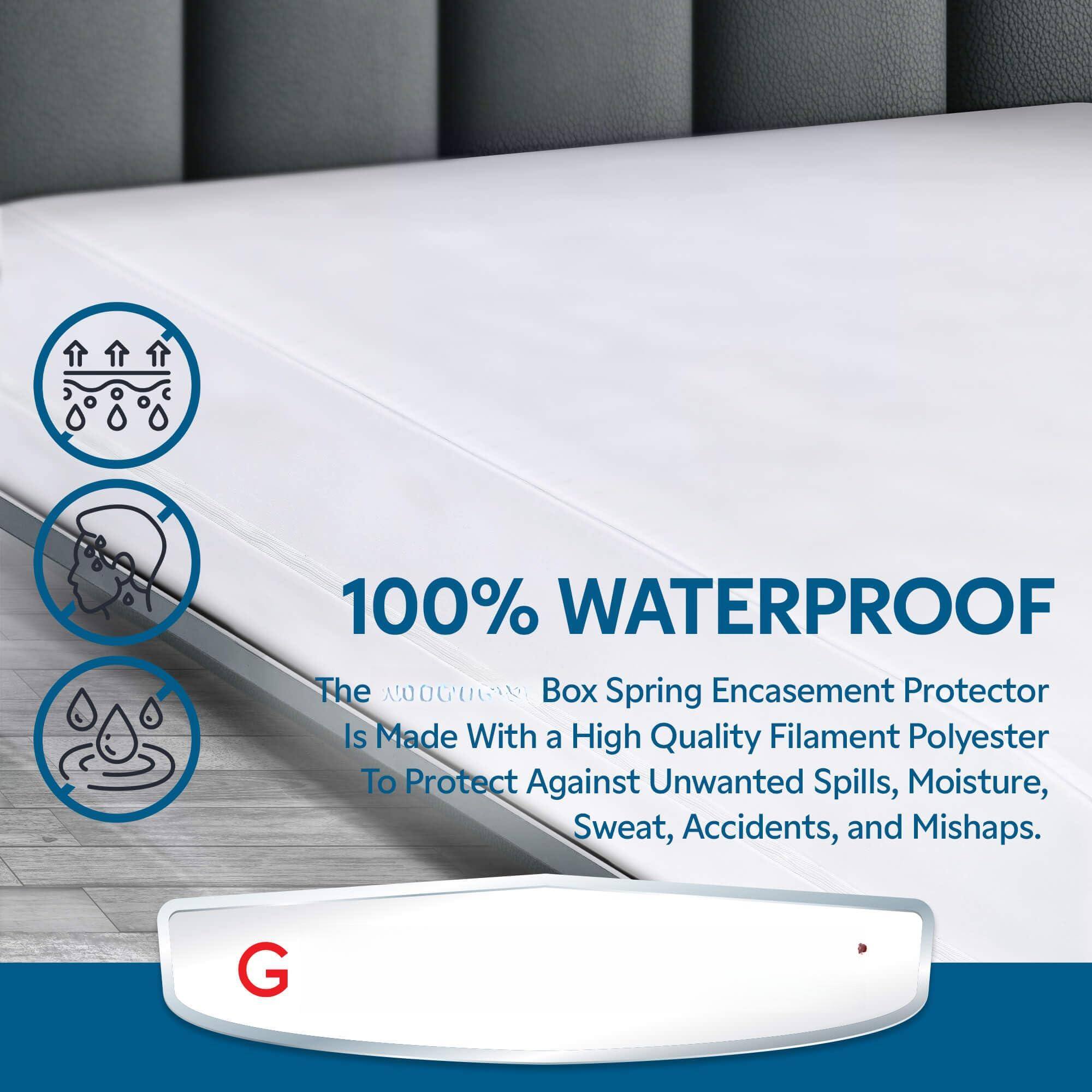 100% WATERPROOF

The AOOGUOI Box Spring Encasement Protector Is Made With a High Quality Filament Polyester To Protect Against Unwanted Spills, Moisture, Sweat, Accidents, and Mishaps.