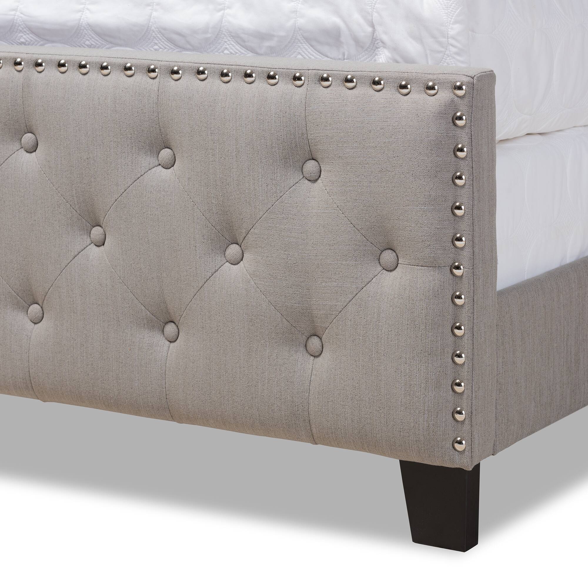 Alt View 1. Baxton Studio - Marion Modern Transitional Fabric Upholstered Button Tufted Full Size Panel Bed - Grey/Black.