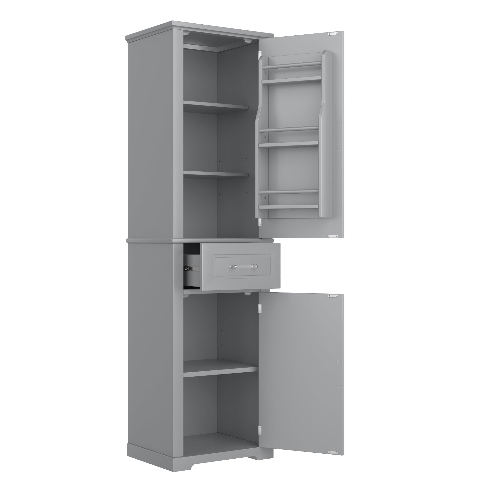 Angle. Boyel Living - Tall Storage Cabinet with Four Doors Adjustable Shelf Door Rack MDF Painted Finish Grey - Grey.