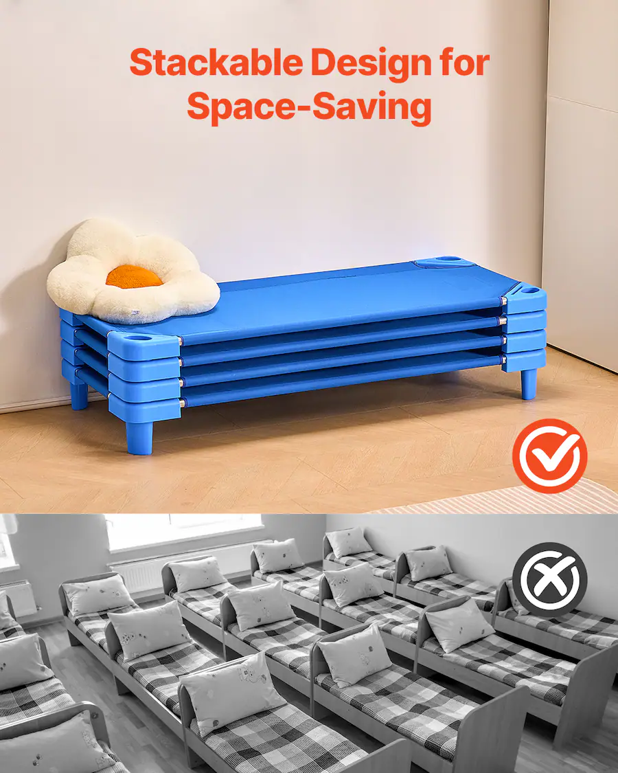 Children Stackable Cots VEVOR Stackable Kiddie Cot, Pack of 4, Portable Toddler Nap Cots ...