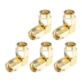 Unique Bargains - 5pcs 90° Type SMA Right Angle Adapter 50 Ohm for Antennas/Test Bench/Router - Gold