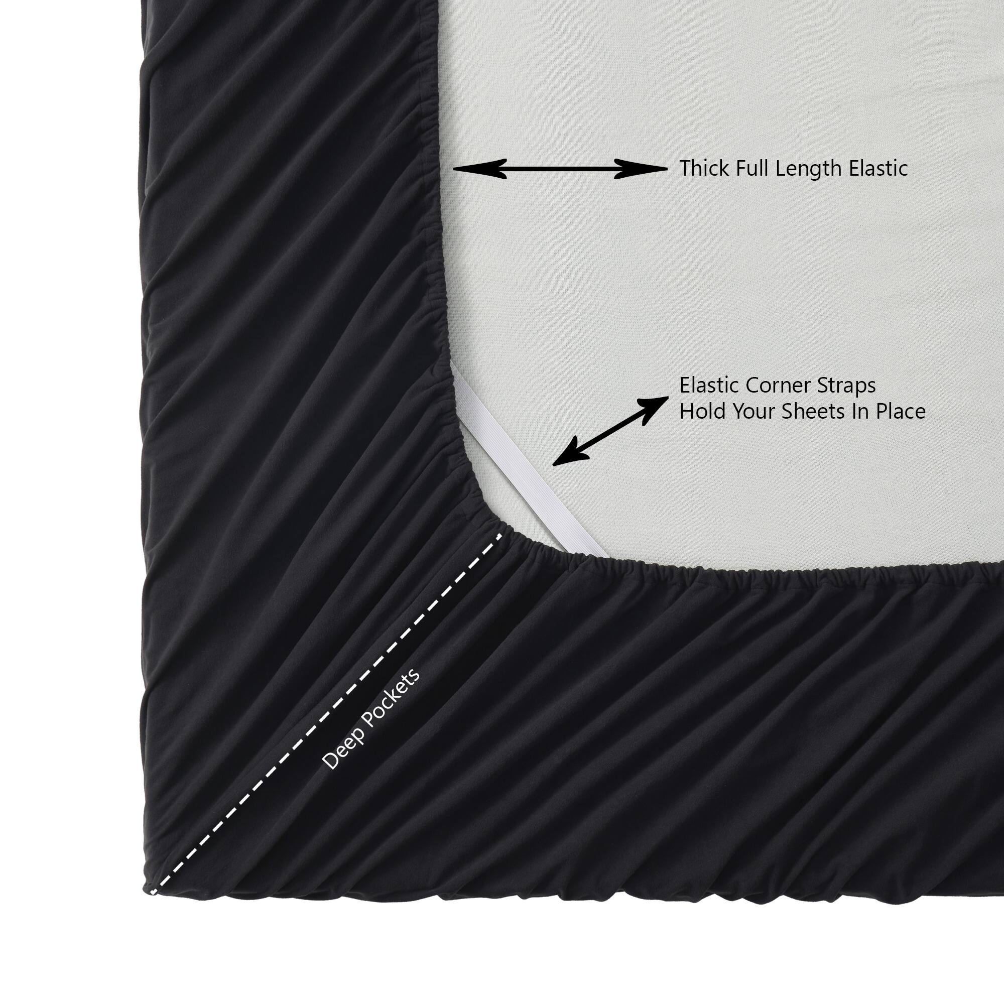 - Thick Full Length Elastic
- Elastic Corner Straps Hold Your Sheets In Place
- Deep Pockets