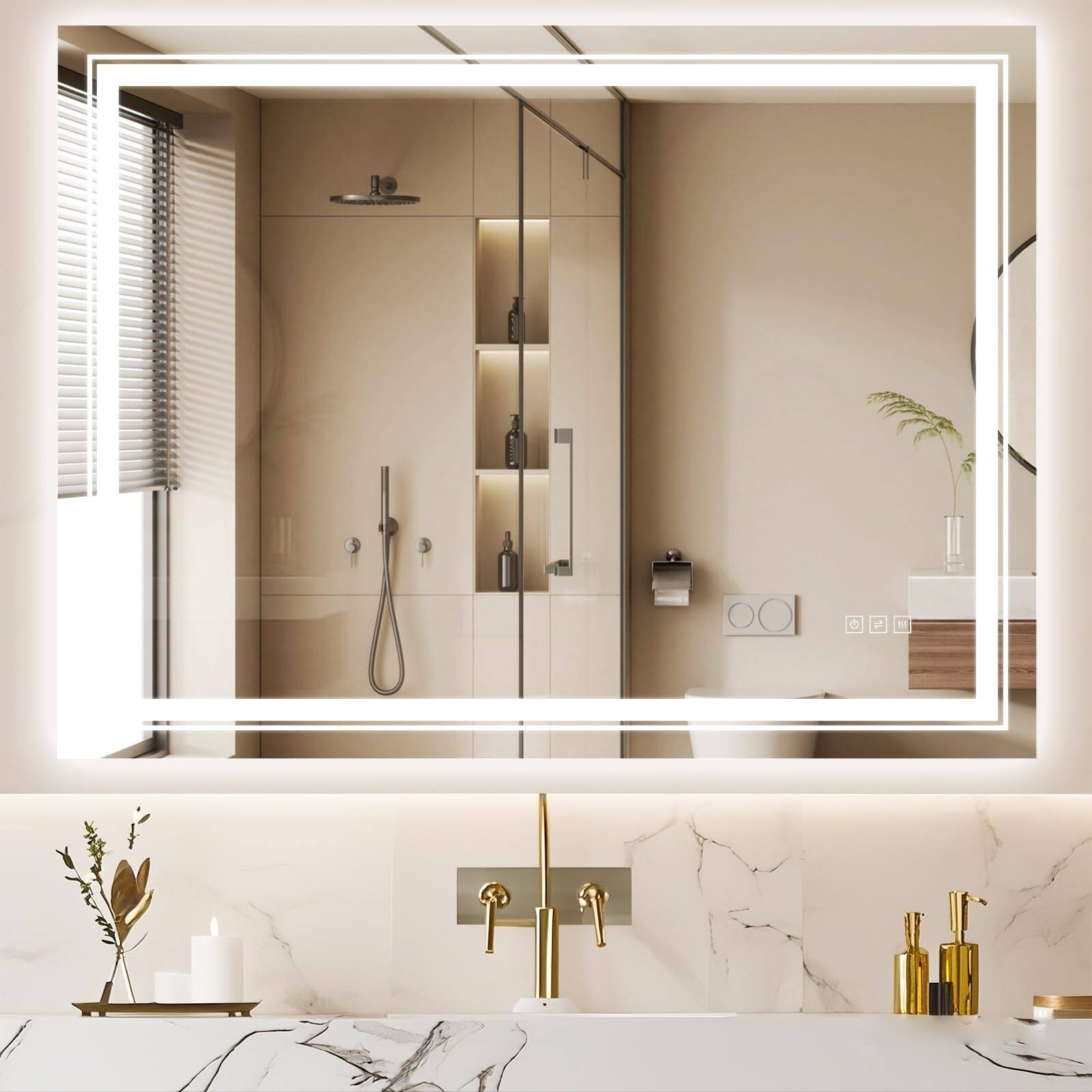 Earthley Blooms - 20x30 Led Mirror For Bathroom With Front And Backlit Light Up Digital Mirrors Wall Anti Fog Stepless Dimm - 30"L x 40"W
