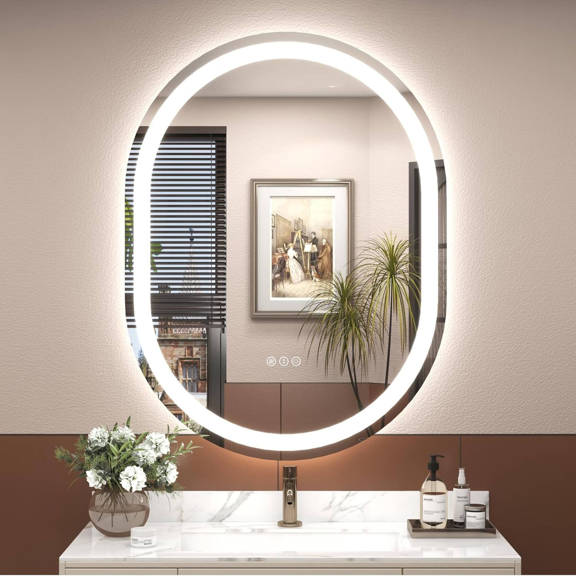Alt View 2. Boyel Living - 28 x 36 in Track-Shaped Aluminum Frame Anti-Distortion Easy Installation Mirror with Front Light.