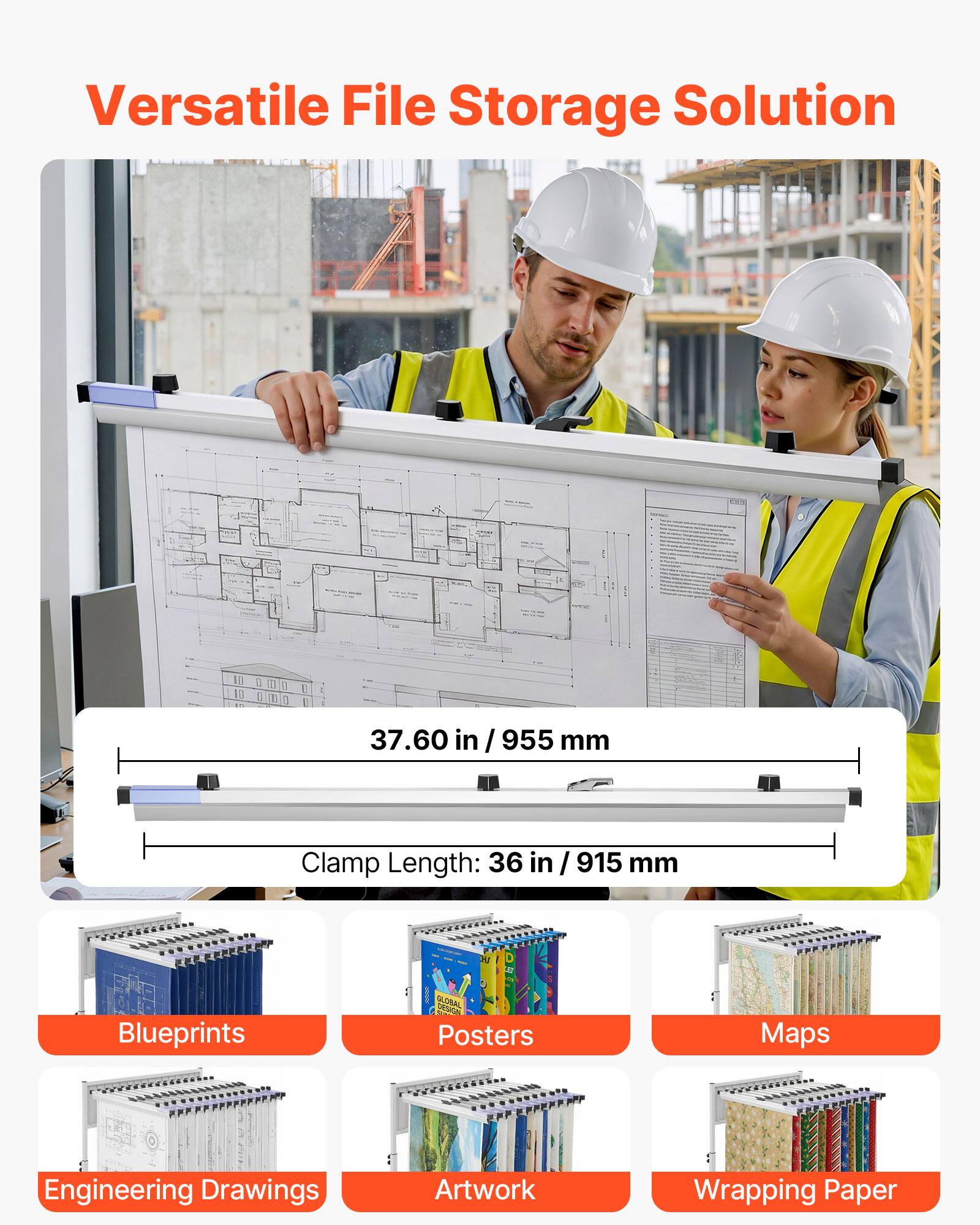 Versatile File Storage Solution

37.60 in / 955 mm

Clamp Length: 36 in / 915 mm

Blueprints
Posters
Maps
Engineering Drawings
Artwork
Wrapping Paper