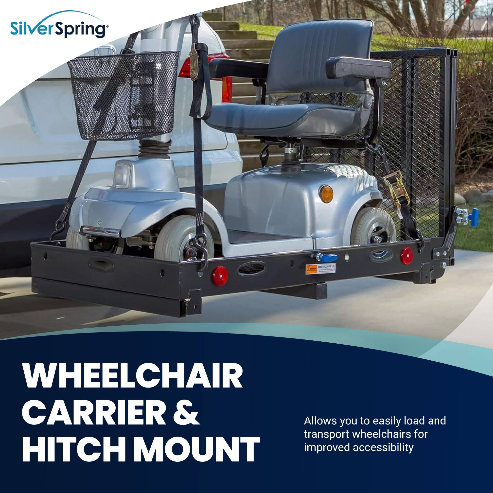 SilverSpring WHEELCHAIR CARRIER & HITCH MOUNT

Allows you to easily load and transport wheelchairs for improved accessibility