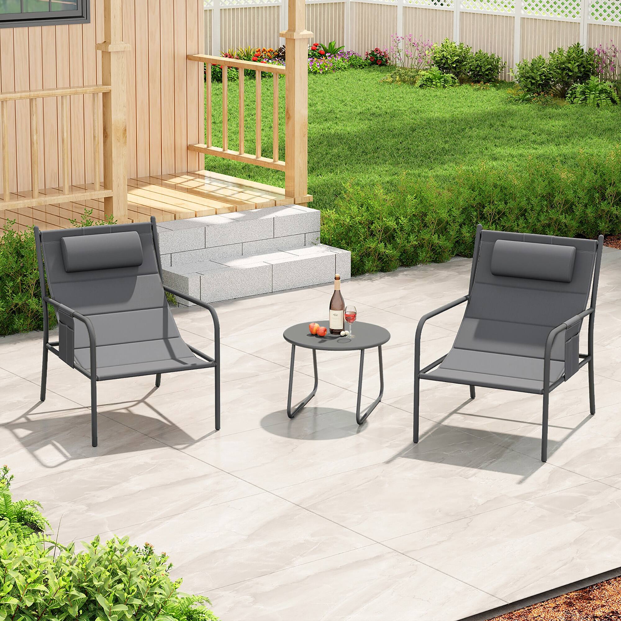 Alt View 1. Gymax - Gymax 3 Piece Patio Set Outdoor Table & Chairs Bistro Set Small Front Porch Balcony Furniture - Gray.
