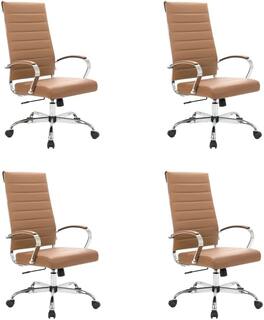LeisureMod - Set of 4 Benmar Modern High Back Swivel Executive Office Chair with Adjustable Height and Chrome Finish Frame - Brown