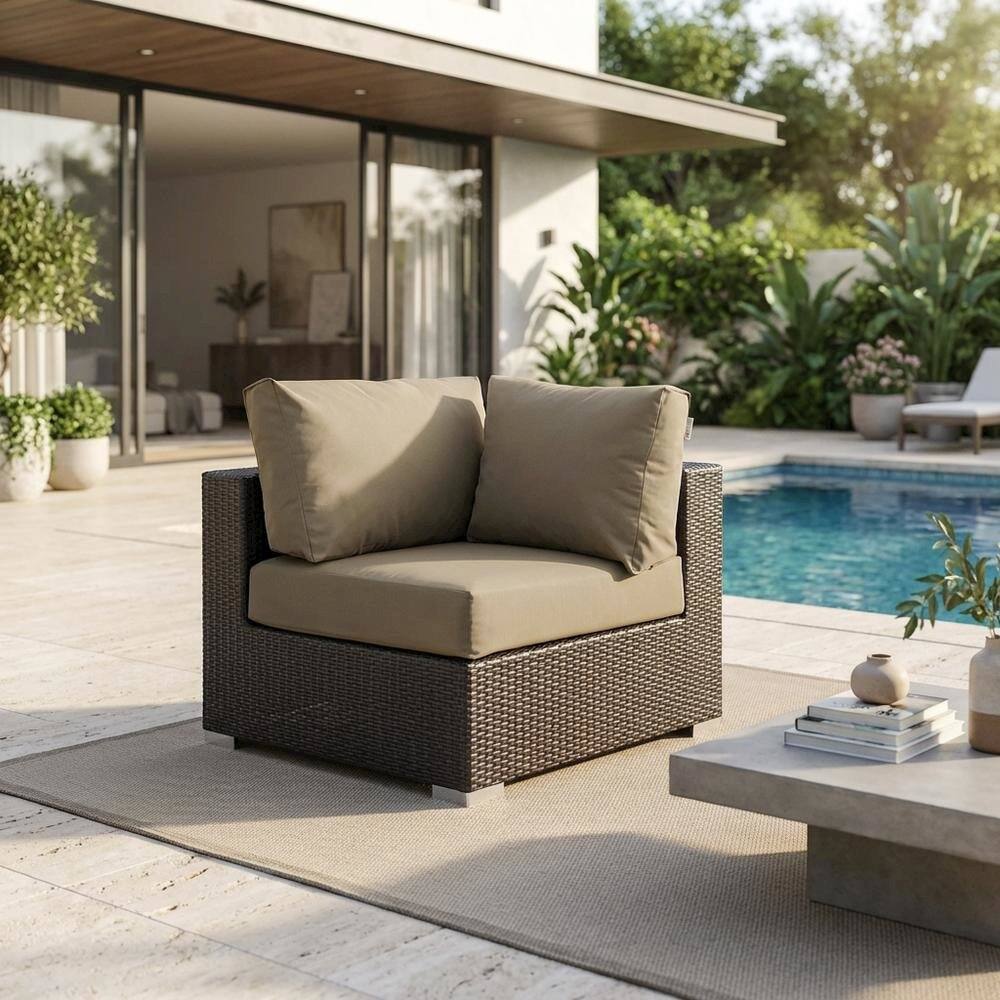 Left. Outdoor Escape - Outdoor Patio Corner Sofa With Cushions For Cozy Outdoor Living - Brown.