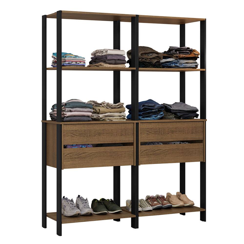 Angle. Madesa - Madesa Wardrobe Clothes Storage Rack with 4 Drawers and Open Shelves 55"L - Black/Brown - Rustic/Black.