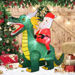 BreeBe - 6.7FT Lighted Inflatable Santa Riding Dinosaur Christmas Decoration with Built-In LED Lights - Green