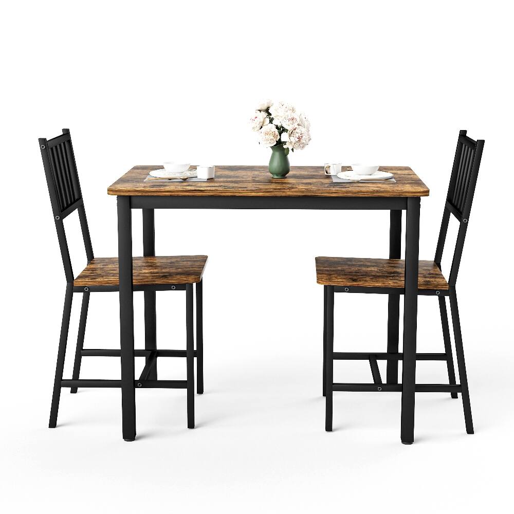 Alt View 3. Loheer - Loheer 3-Piece Dining Table Set, Rustic Brown Industrial Kitchen Table with 2 Chairs for Small Spaces - Rustic Brown and Black.