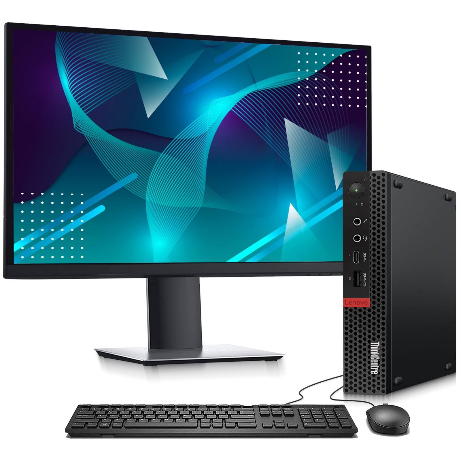 Lenovo - Refurbished Excellent - Tiny Desktop PC M-Series | AMD Ryzen 5 3400GE | 3.3GHz | 16GB Ram | 128GB + 500GB HDD | Wi-Fi | 22" LED | KB & M | Win11 - Black