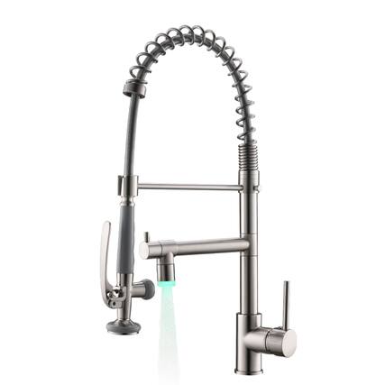 Front. Siljoy - Commercial Kitchen Faucet Pull Down Sprayer Brushed Nickel,Single Handle Kitchen Sink Faucet - Brushed Nickel.