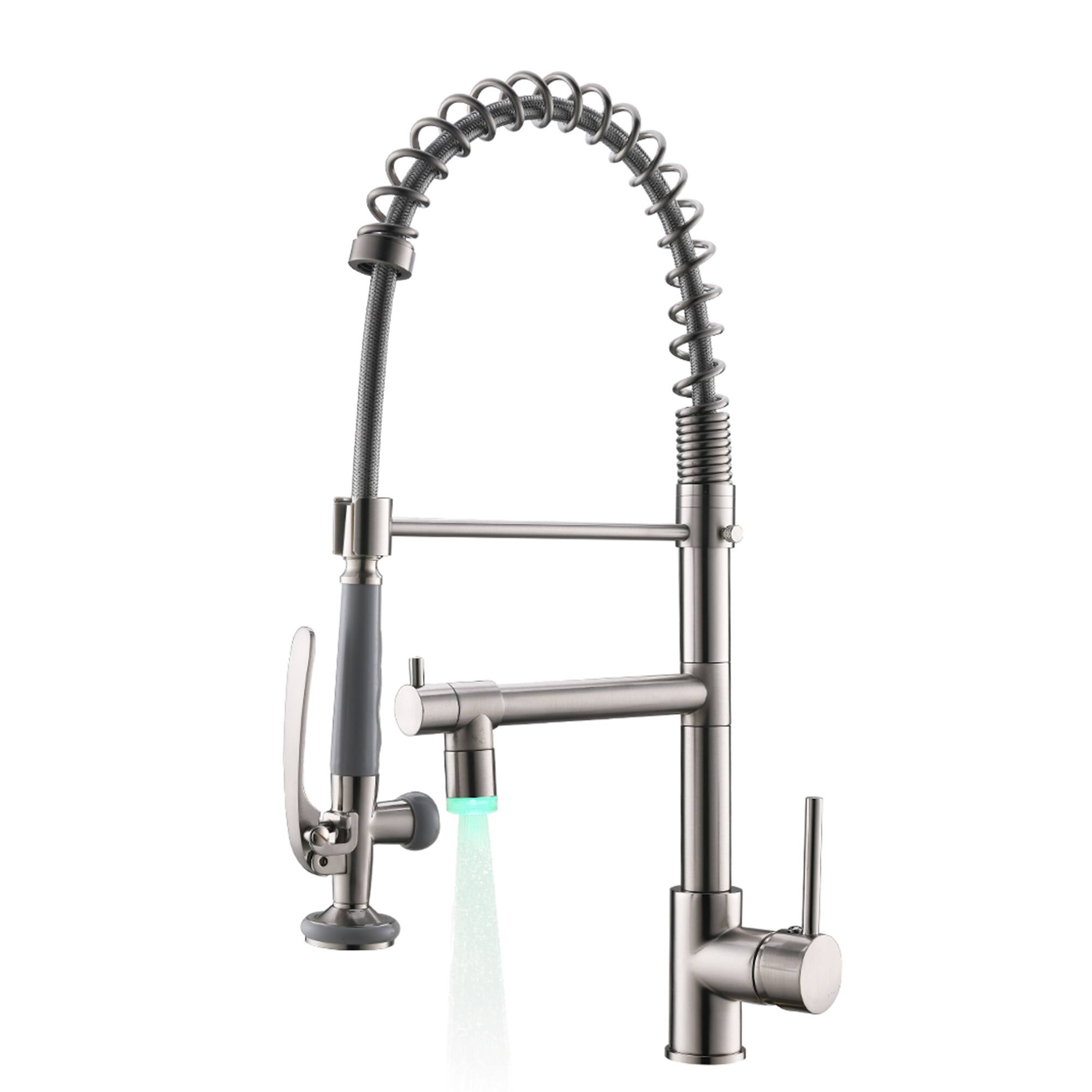 Front. Siljoy - Commercial Kitchen Faucet Pull Down Sprayer Brushed Nickel,Single Handle Kitchen Sink Faucet - Brushed Nickel.