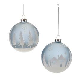 BreeBe - Frosted Forest and Village Ball Ornament (Set of 6) - Blue, White