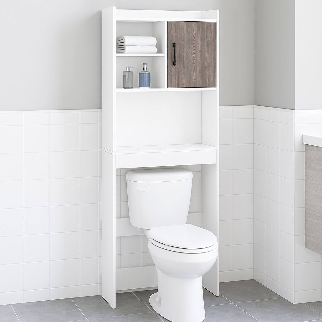 Front. Hivvago - 4-Tier Over-Toilet Storage Cabinet with Open Shelves for Space Saving - White.