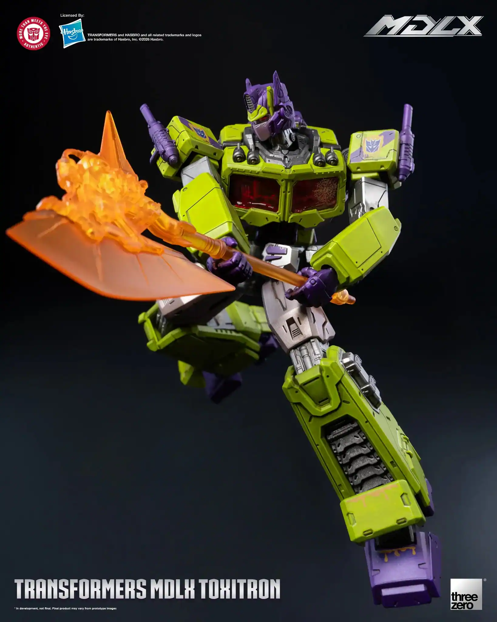 1. MALTS EREINAD aN1 J .SE AUTRENTIE Licensed by: Hasbro TRANSFORMERS and HASBRO and all related trademarks and logos are trademarks of Hasbro, Inc. ©2020 Hasbro.  
2. MDLX  
3. TRANSFORMERS MDLX TOXITRON  
4. three zero