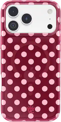 Front. VELVET CAVIAR - Magsafe Case for Apple iPhone 18 Pro Max / iPhone 17 Pro Max - Raspberry Polka Dot.