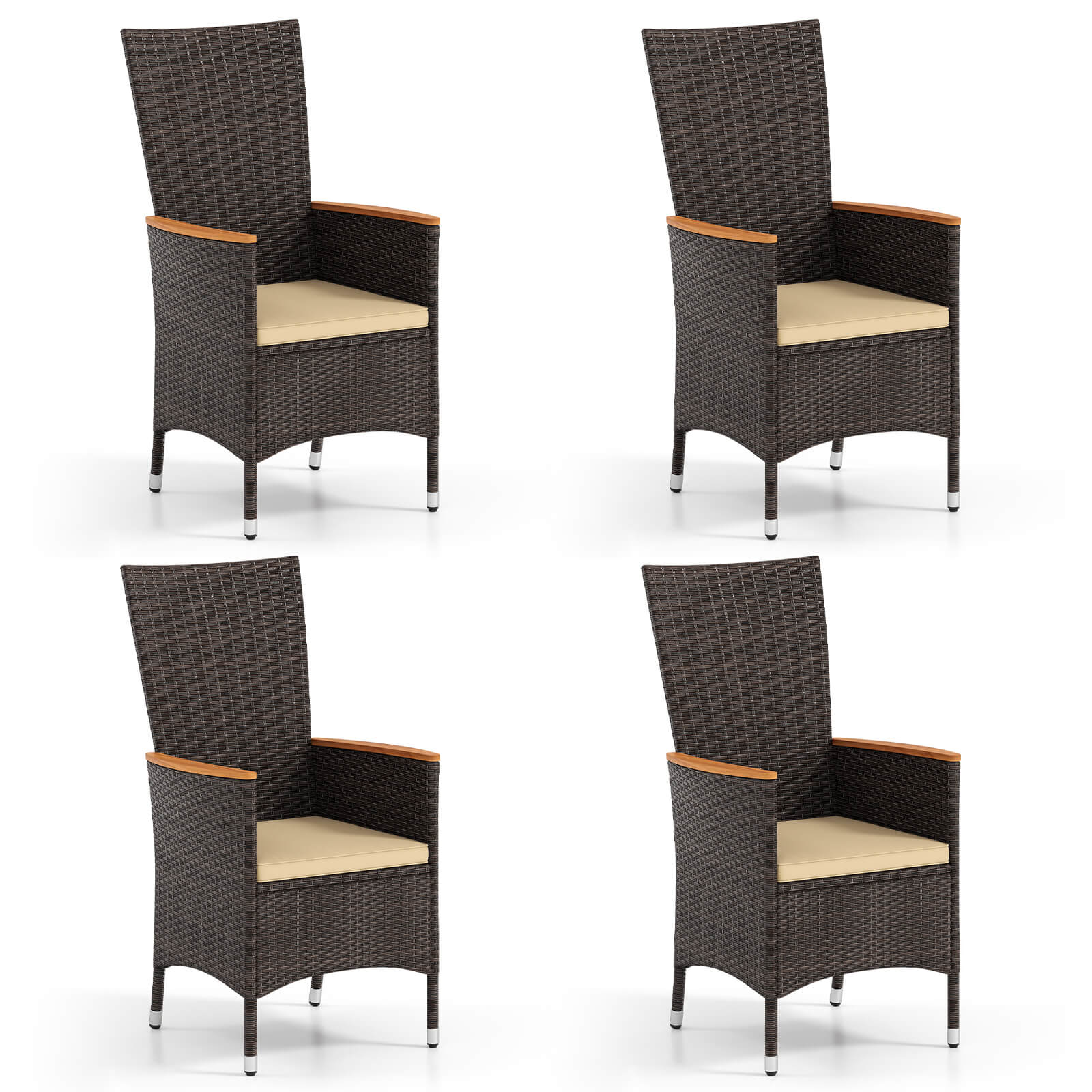 Costway - Patio Rattan Chairs Set of 4 with High Backrest & Acacia Wood Armrests, Cushion - Black,Gray price history on PriceWatchPro
