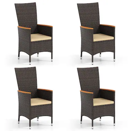 Front. Costway - Costway Patio Rattan Chairs Set of 4 with High Backrest & Acacia Wood Armrests, Cushion - Black,Gray.