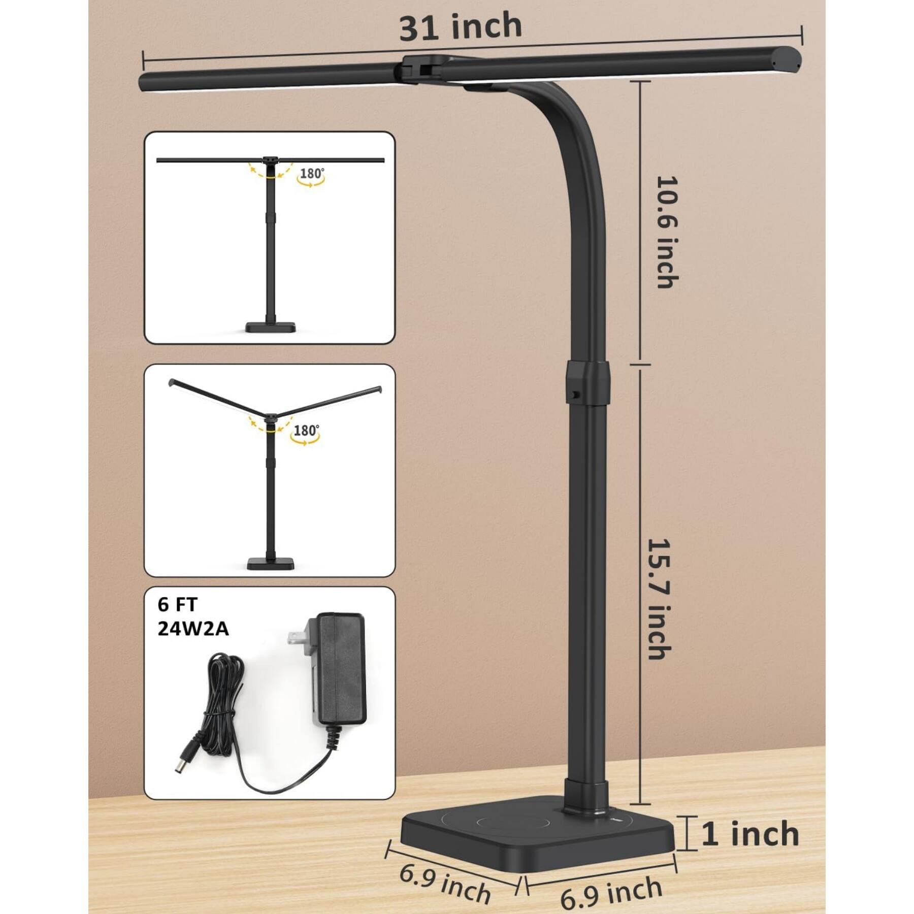 31 inch  
10.6 inch  
15.7 inch  
6.9 inch  
6.9 inch  
1 inch  
6 FT  
24W2A