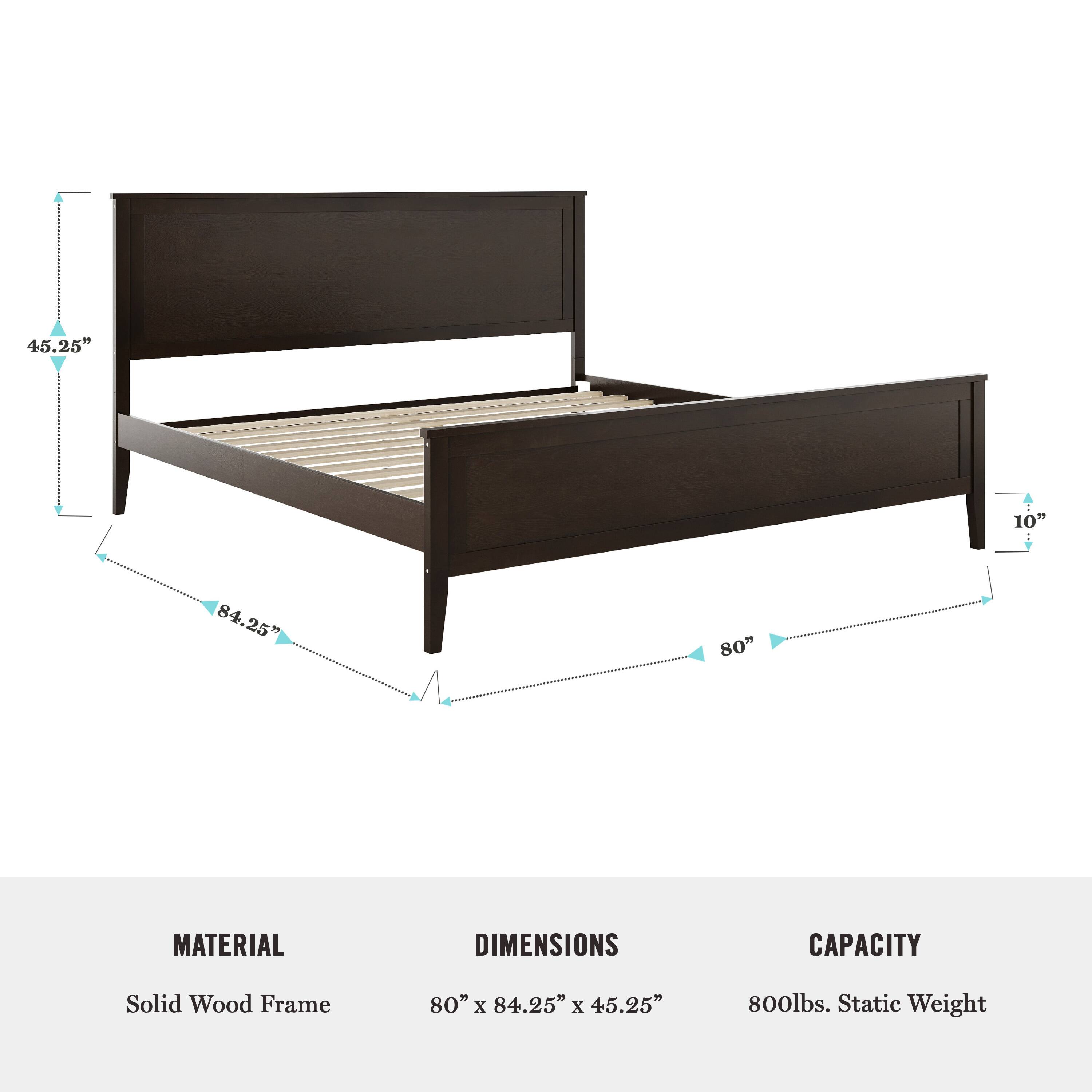 The text on the image reads:

Material: Solid Wood Frame
Dimensions: 80" x 84.25" x 45.25"
Capacity: 800lbs. Static Weight