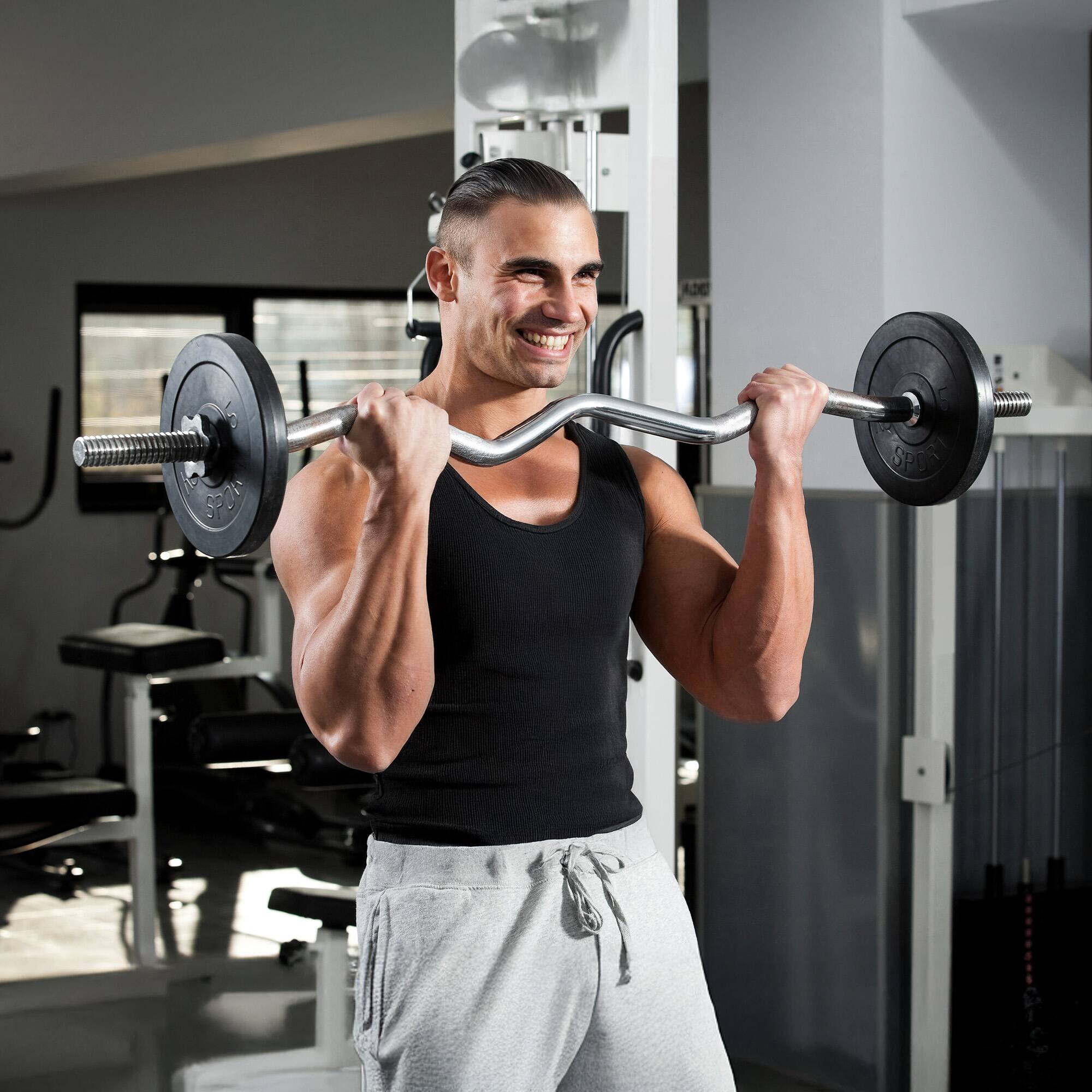 Alt View 5. Philosophy Gym - 1-in Weightlifting Barbell - Threaded EZ Curl Bar with Star Collars - Chrome.