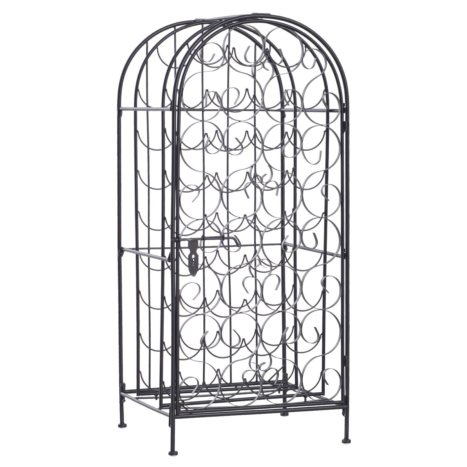 Front. Homcom - 35 Bottle Wrought Iron Wine Rack Cabinet with Lock.