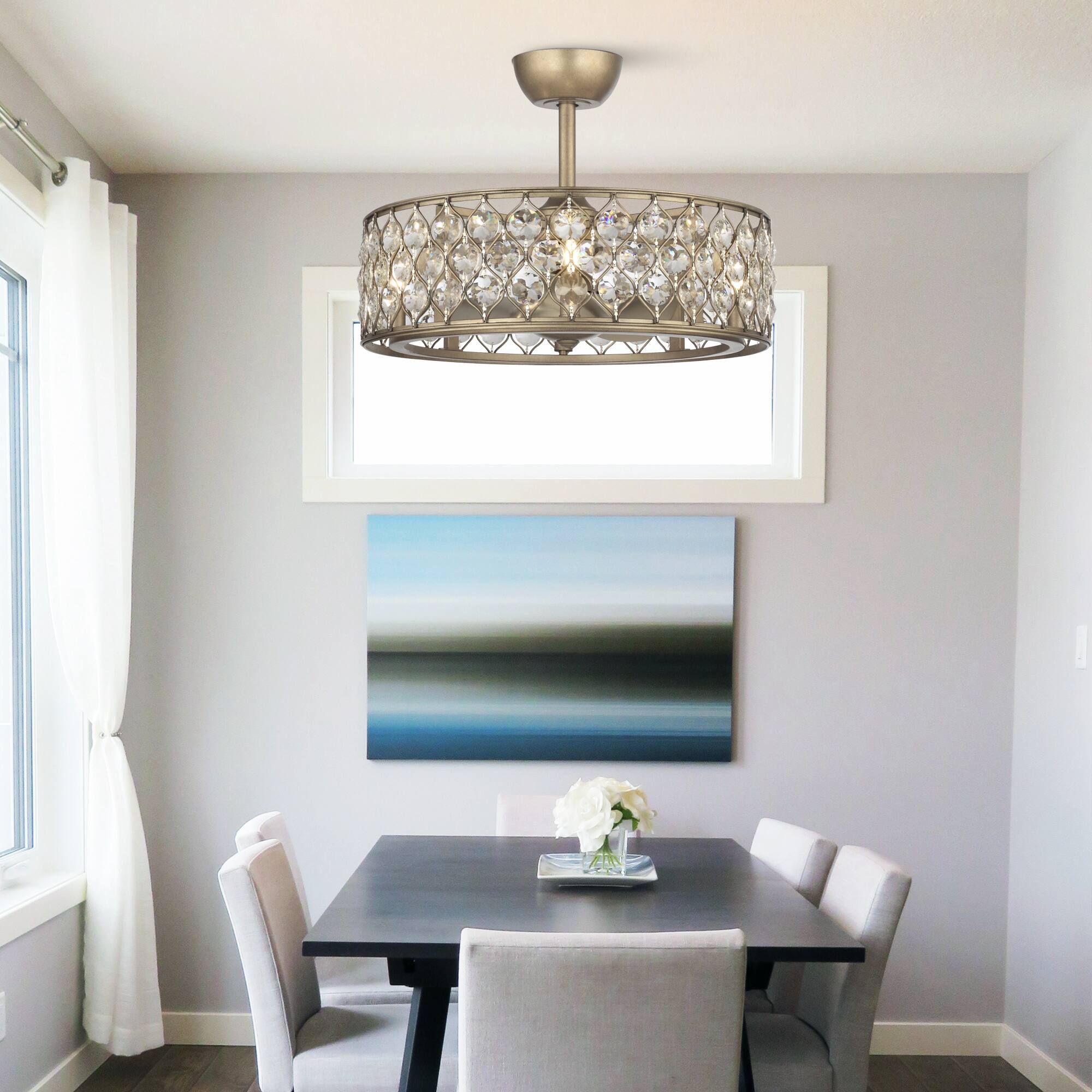 Alt View 6. Parrot Uncle - 25" Modern Crystal Chandelier Ceiling Fan with Remote Control and Light Kits - Gold.