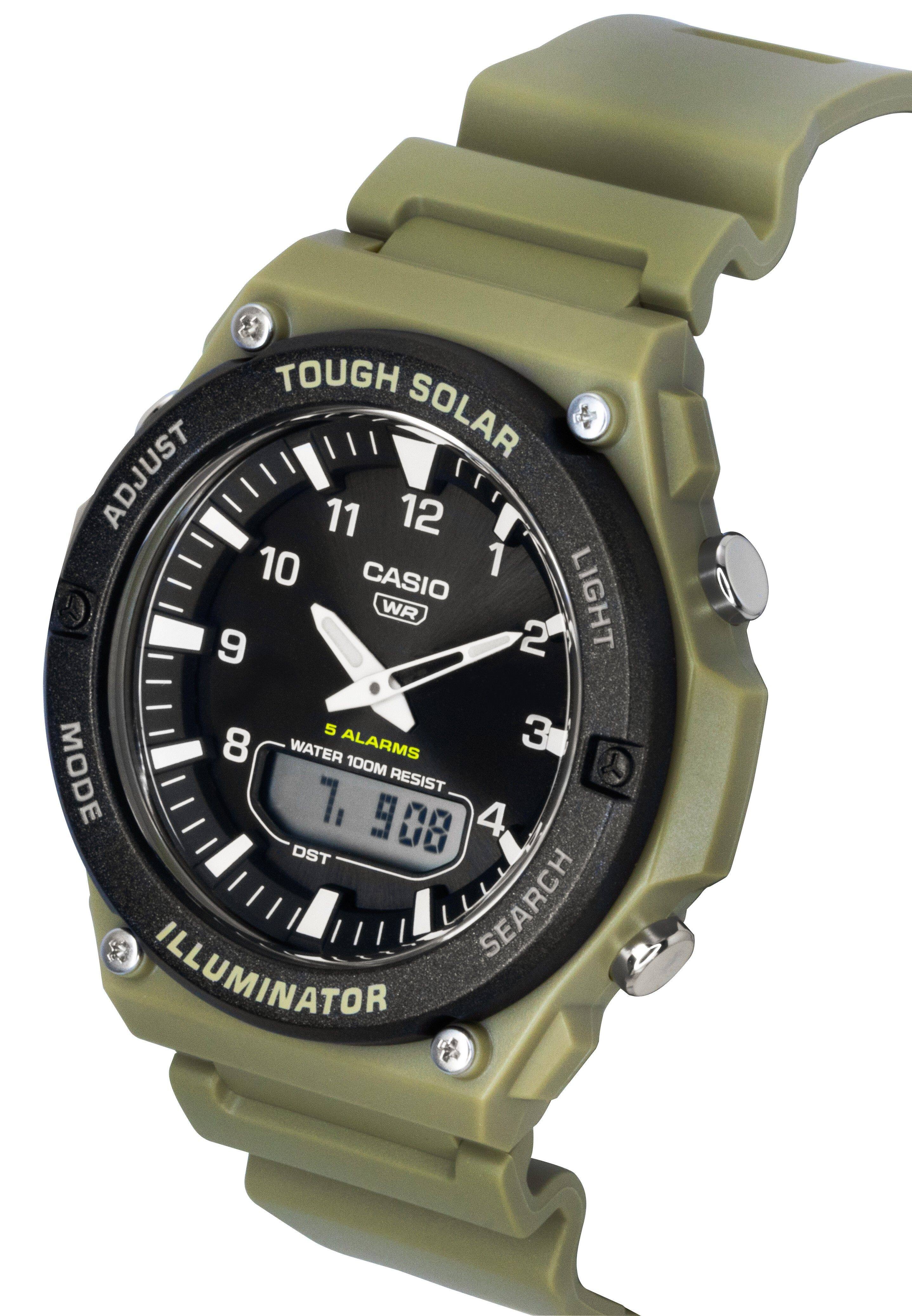 TOUGH SOLAR  
ADJUST 11 12 1  
CASIO WR 9 2 5 3 8  
WATER 100M RESIST 7. 908 4  
LIGHT ALARMS MODE  
SEARCH ILLUMINATOR  
DST
