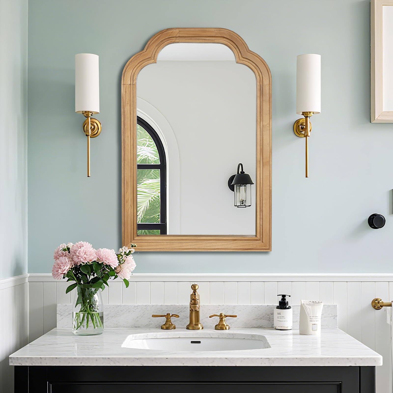 Alt View 5. TECH SAFARI - Wood Bathroom Mirror For Wall Decorative With Rustic Wooden Frame Living Room Vanity Bedroom Entryway Farmh - Black 20"L x 20"W.