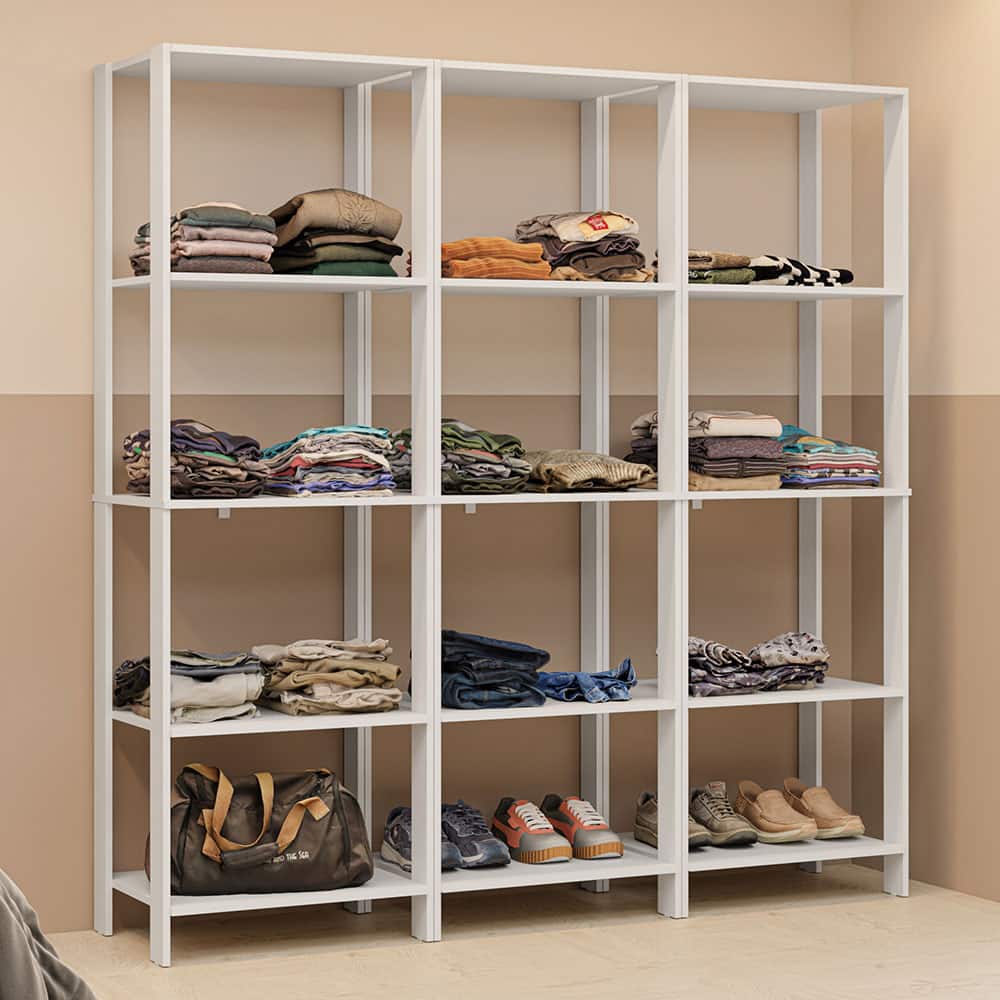 Madesa - Wardrobe Clothes Storage Rack with 15 Open Shelves 70"L - White - White