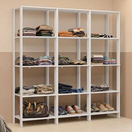 Madesa - Wardrobe Clothes Storage Rack with 15 Open Shelves 70"L - White - White