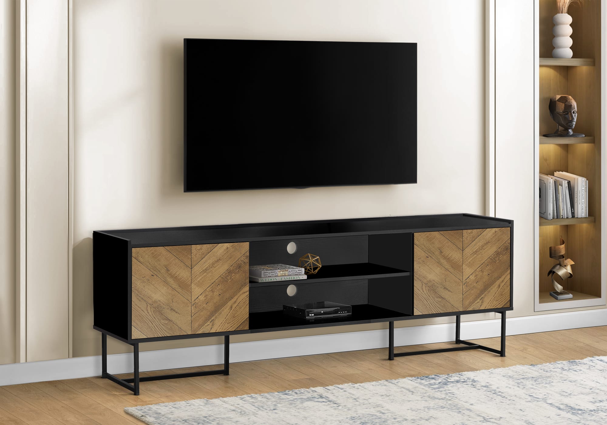 APRILSOUL - Tv Stand 72 Inch Console Media Entertainment Center Storage Cabinet Living Room Brown And Laminate Metal - Black