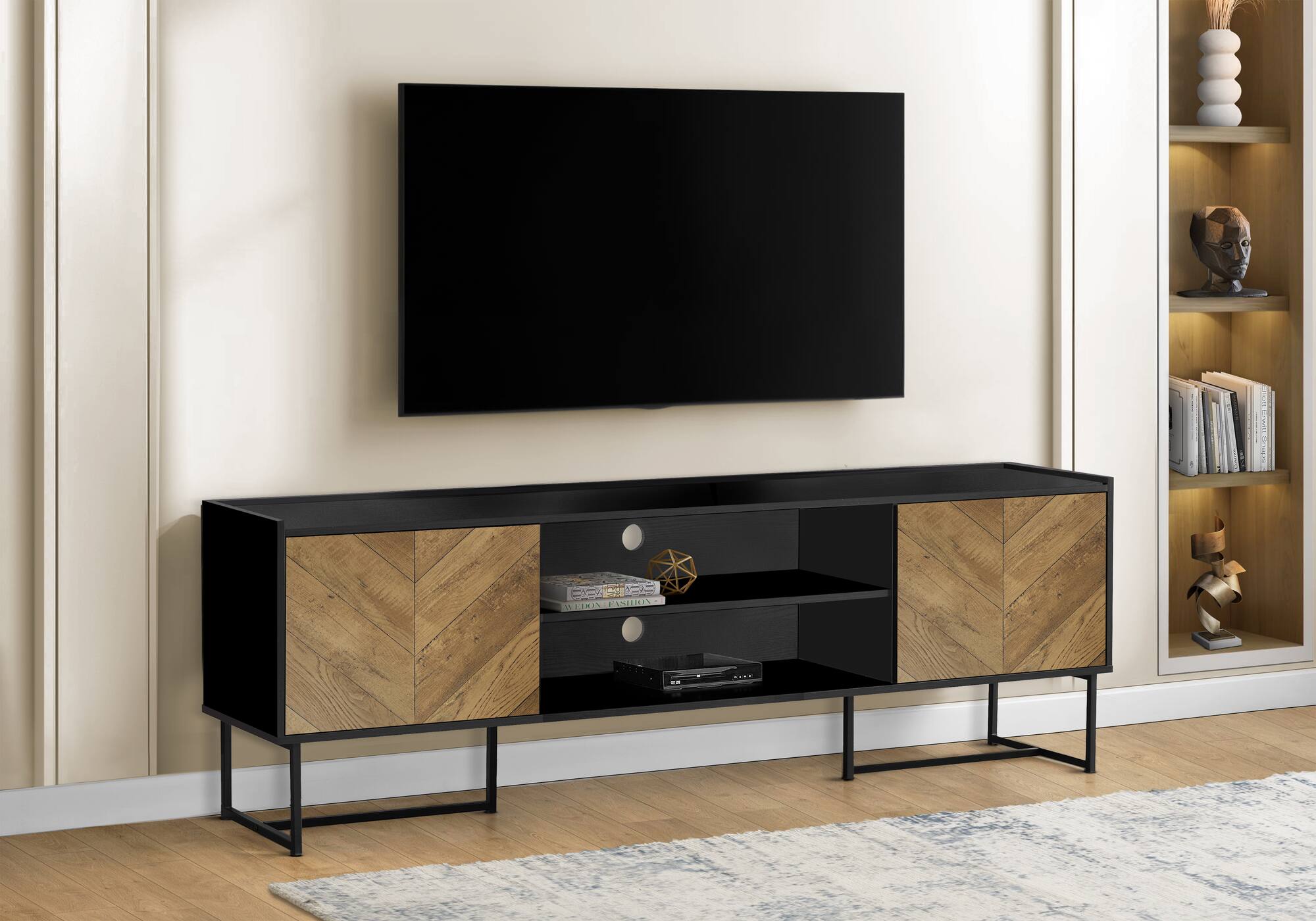 APRILSOUL - Tv Stand 72 Inch Console Media Entertainment Center Storage Cabinet Living Room Brown And Laminate Metal - Black