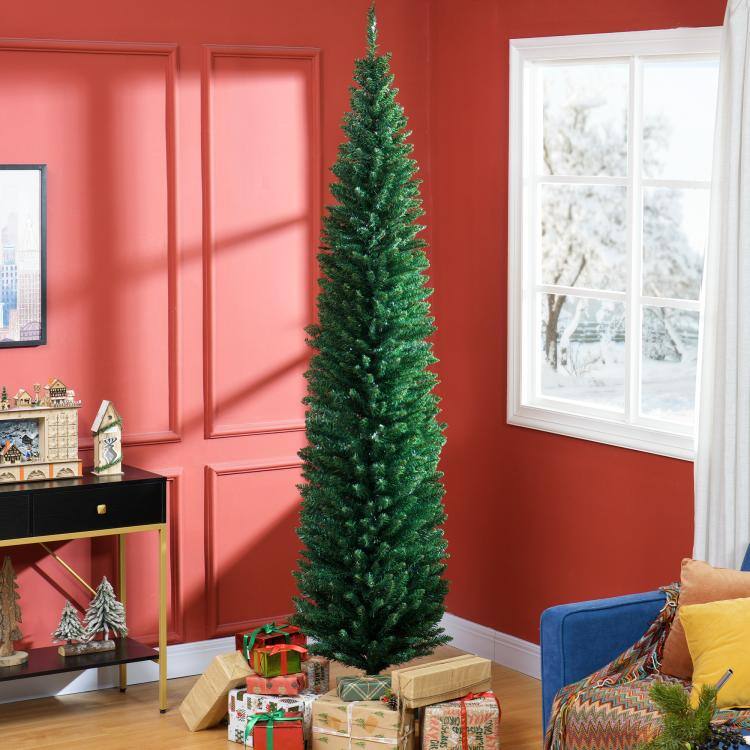 Alt View 2. PULUZ - 8ft Unlit Pencil Artificial Christmas Tree with Realistic Branches and 618 Tips, Plastic Base - Green.