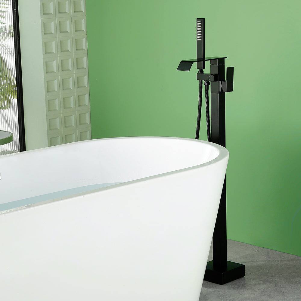 Alt View 1. Boyel Living - Black Bathtub Faucet Dual Function 360 Degrees Rotatable 1.5m SUS304 Hose Independent Handles - Matte Black.