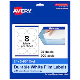 Avery - 2" x 3-1/3" Waterproof Oval Labels, 200 Labels - White