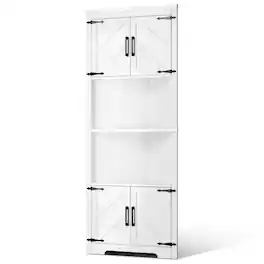VEVOR - 68" Tall Corner Storage Cabinet, 6 Tiers Farmhouse Storage Cabinet with 4 Wooden Doors & Adjustable Shelves - White