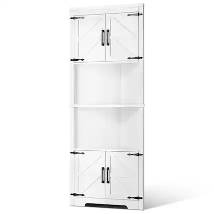 Front. VEVOR - 68" Tall Corner Storage Cabinet, 6 Tiers Farmhouse Storage Cabinet with 4 Wooden Doors & Adjustable Shelves - White.
