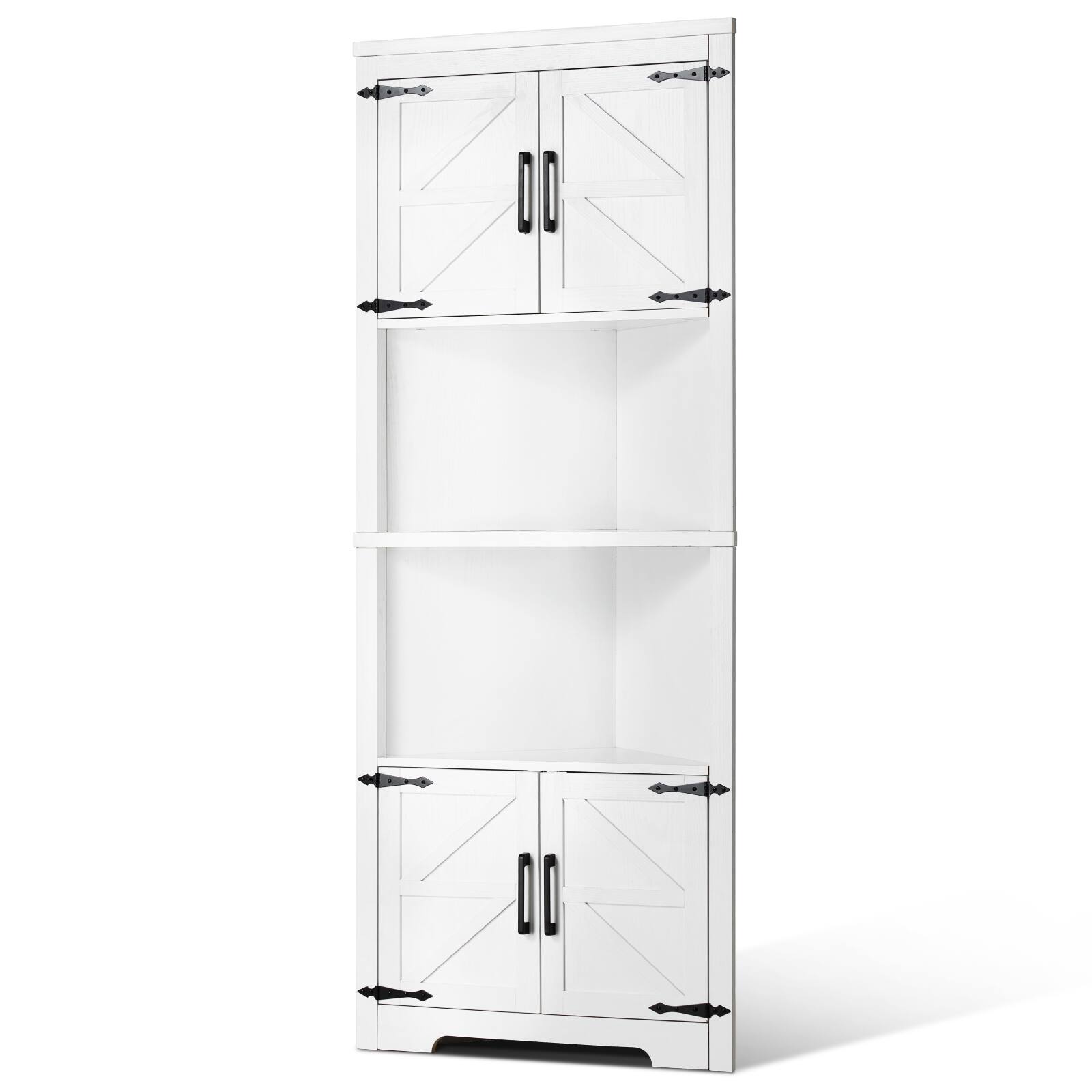 Front. VEVOR - 68" Tall Corner Storage Cabinet, 6 Tiers Farmhouse Storage Cabinet with 4 Wooden Doors & Adjustable Shelves - White.