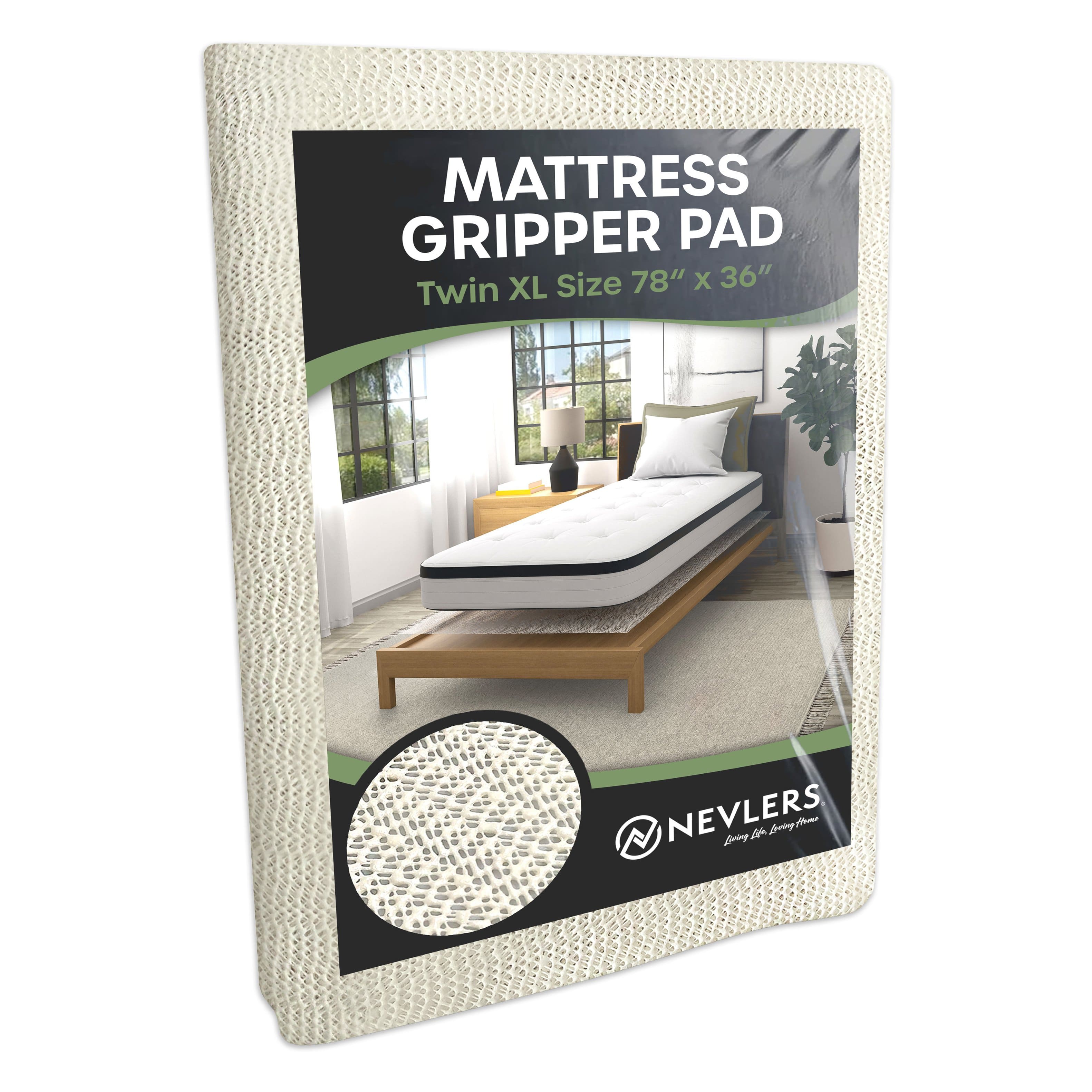 Nevlers - Twin XL Size Non Slip Mattress Gripper Pad (78 in. x 36 in.) - White